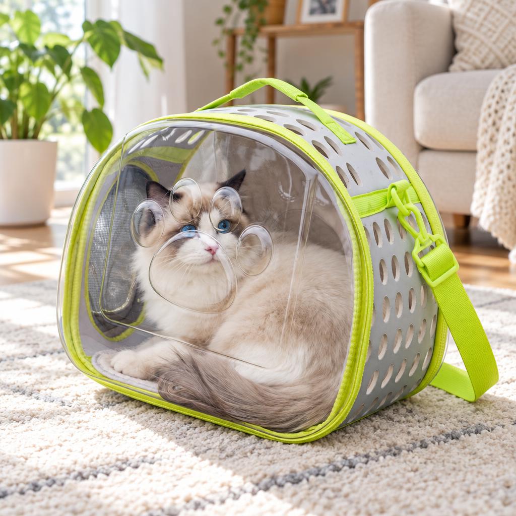 Cat Bubble Backpack Carrier, Grass Green – in use