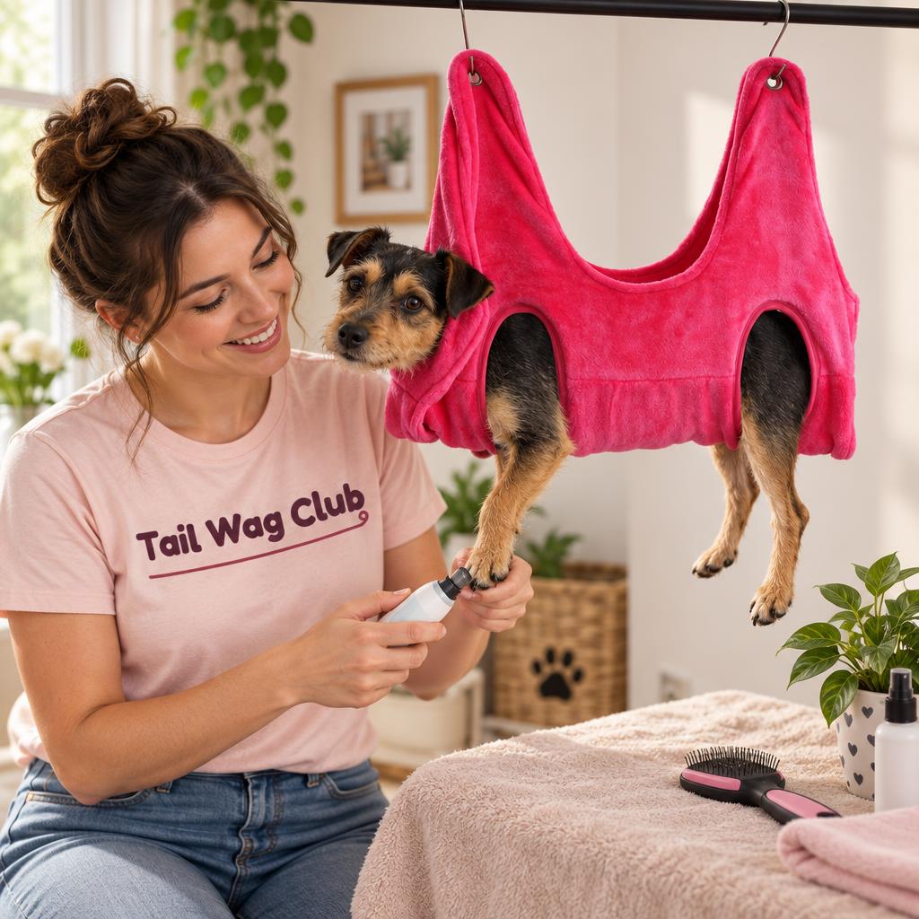 Pet Grooming Hammock, Pink (Large) – with Tail Wag Club