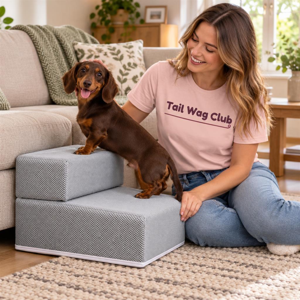 2-Step Pet Stairs, 20cm, Grey – with Tail Wag Club