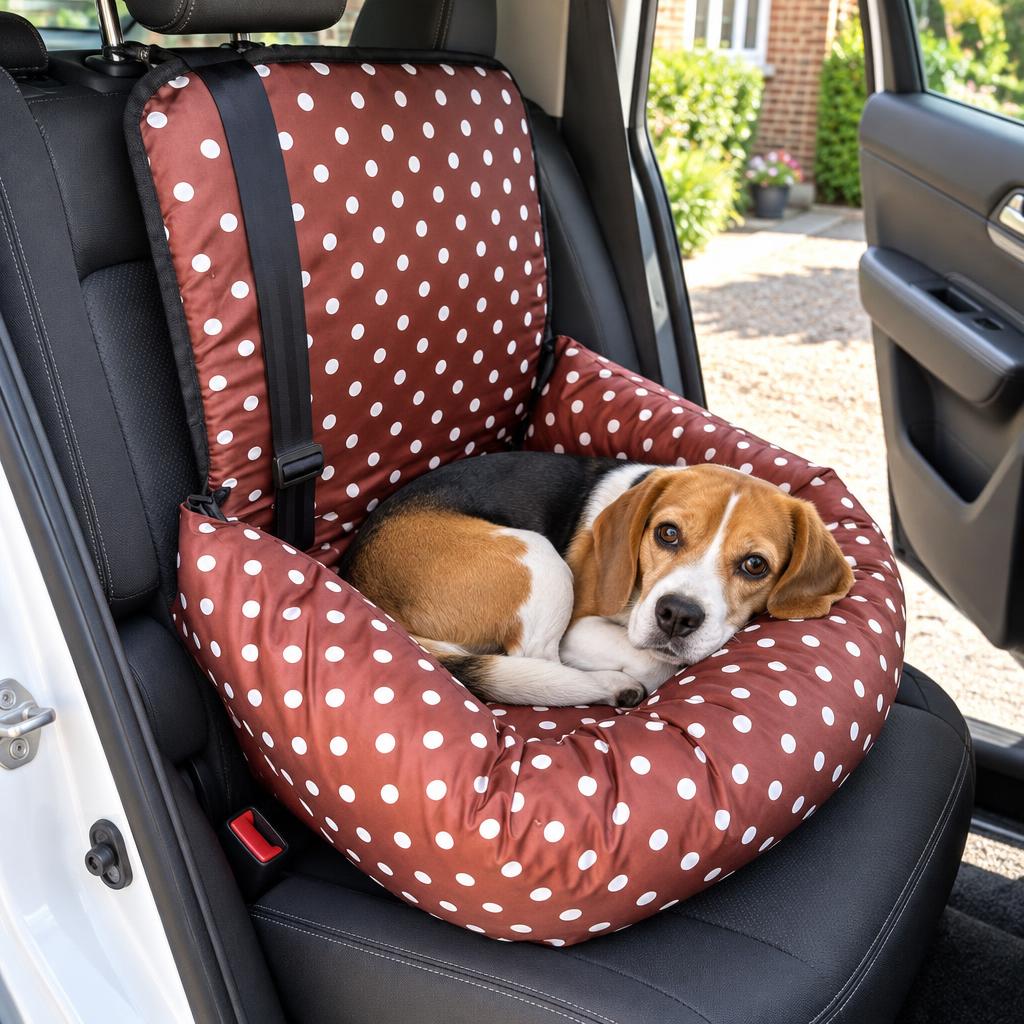 Dog Car Seat Bed, Polka Dot – in use