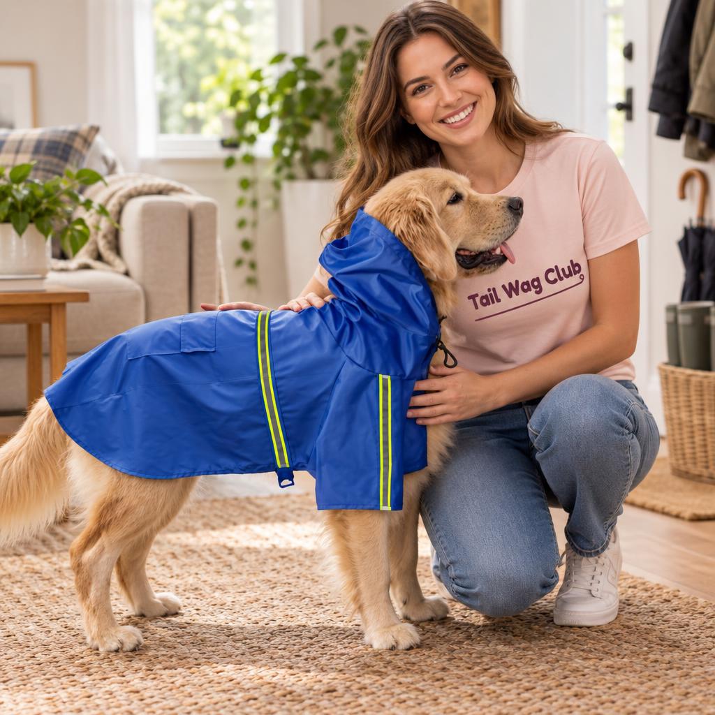 Reflective Water-Resistant Dog Raincoat, Blue (5XL) – with Tail Wag Club