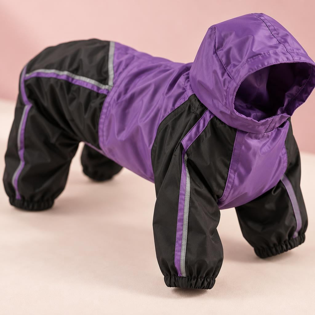 Hooded Full-Body Dog Raincoat, Purple (XL) – detail
