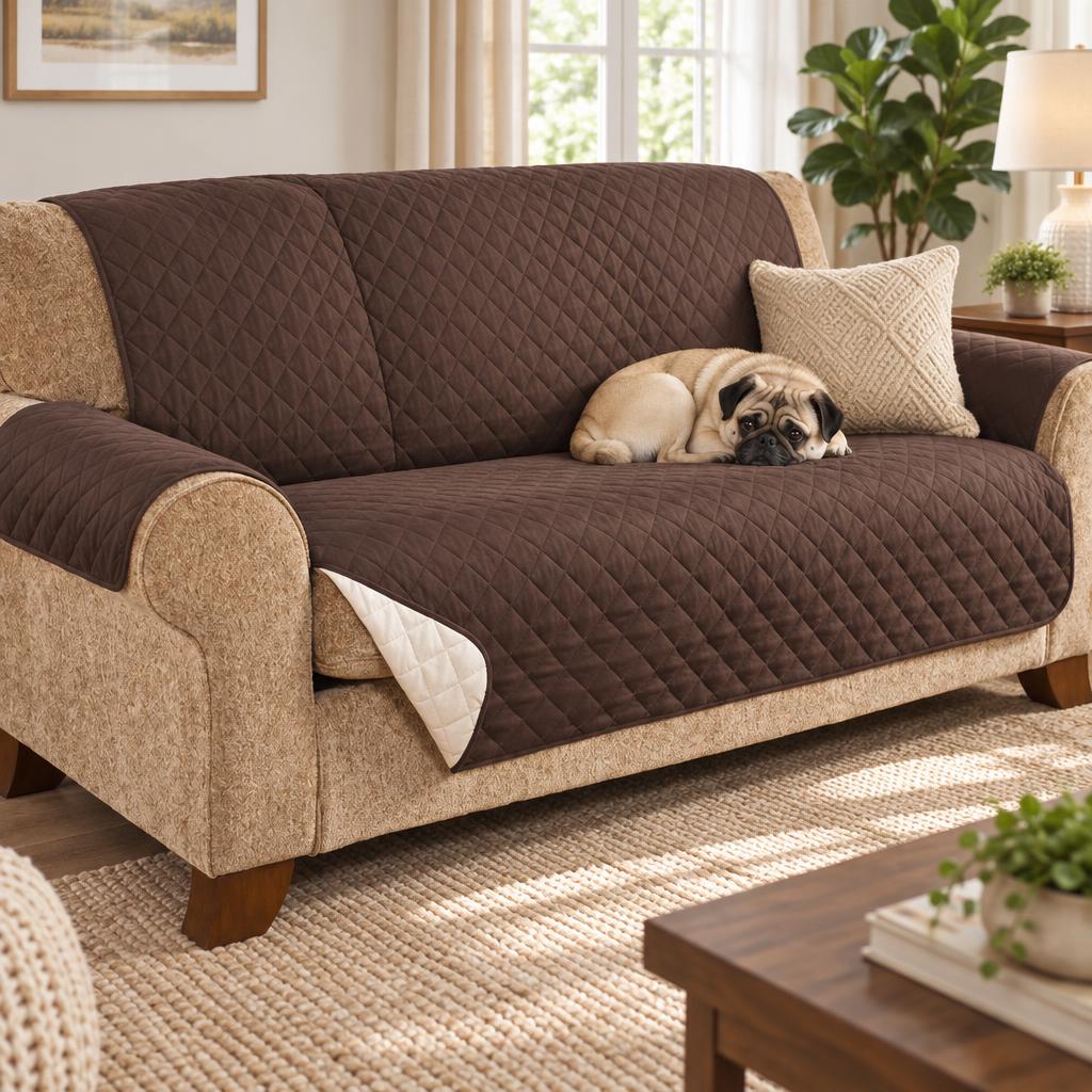Quilted Pet Sofa Cover, 3-Seater – in use