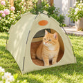 Foldable Cat Canvas Tent, Beige (Large) – in use