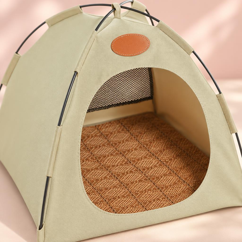Foldable Cat Canvas Tent, Beige (Large) – detail