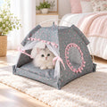 Foldable Semi-Enclosed Cat Nest, Floral (Large) – in use