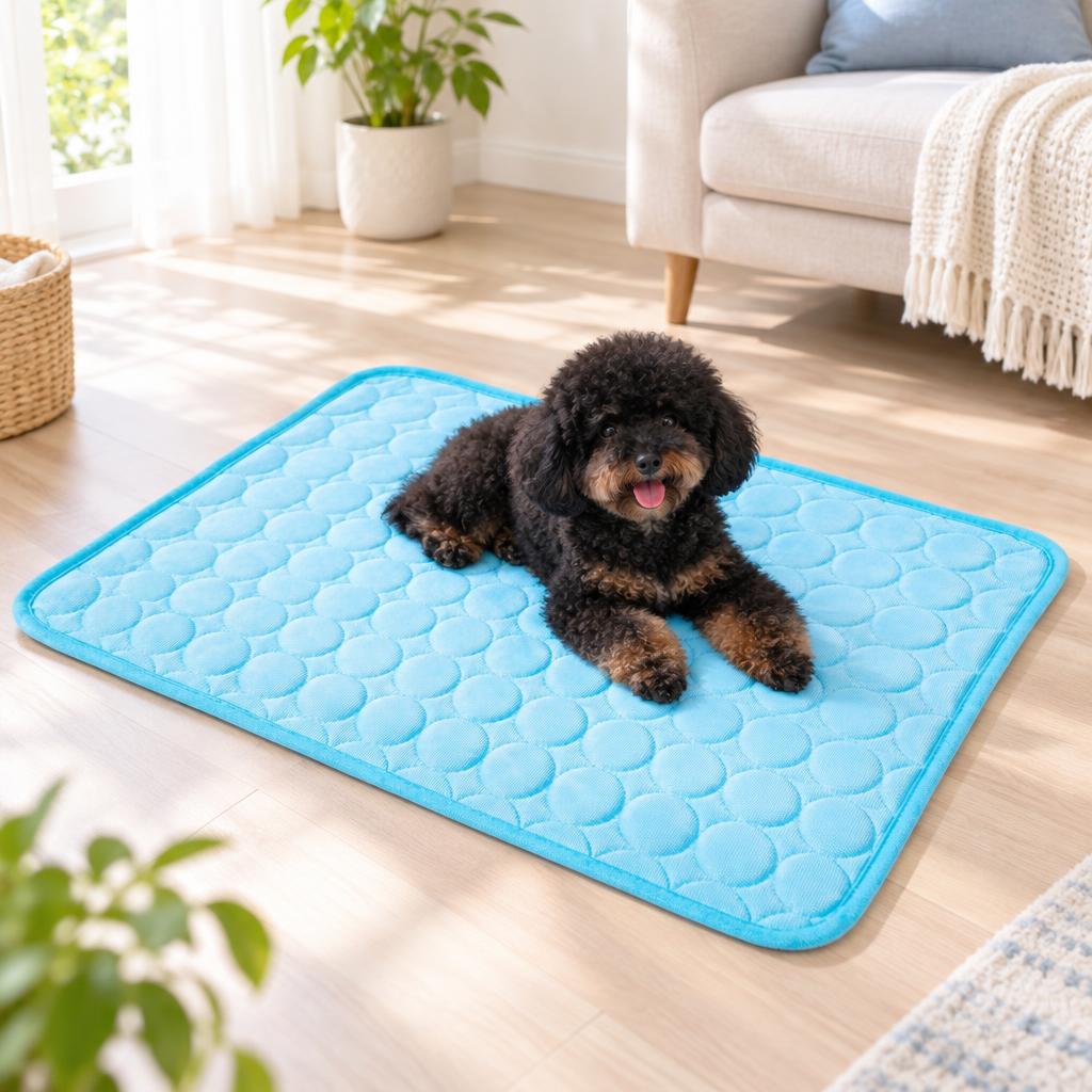 Summer Pet Mat, Blue (150 × 100 cm) – in use
