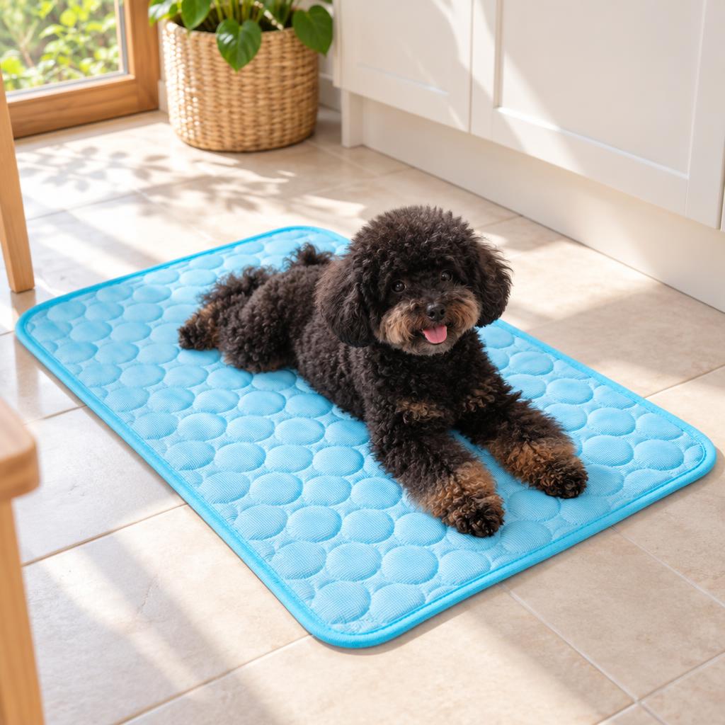 Summer Pet Mat, Blue (150 × 100 cm) – in use