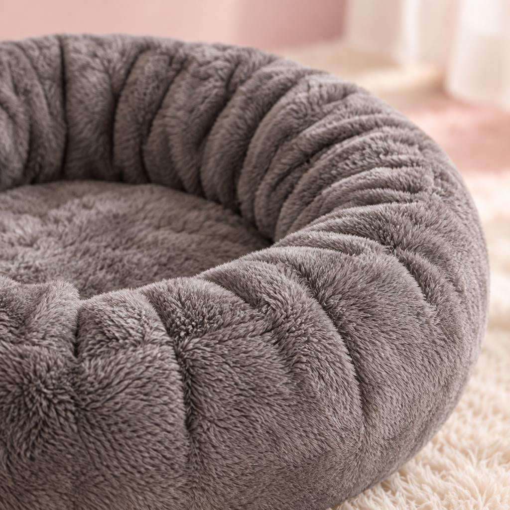 Plush Donut Pet Bed, Grey (L) – detail