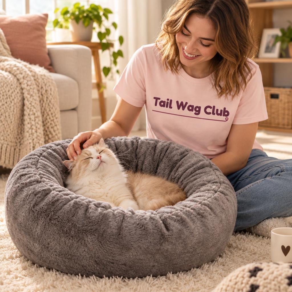 Plush Donut Pet Bed, Grey (L) – with Tail Wag Club