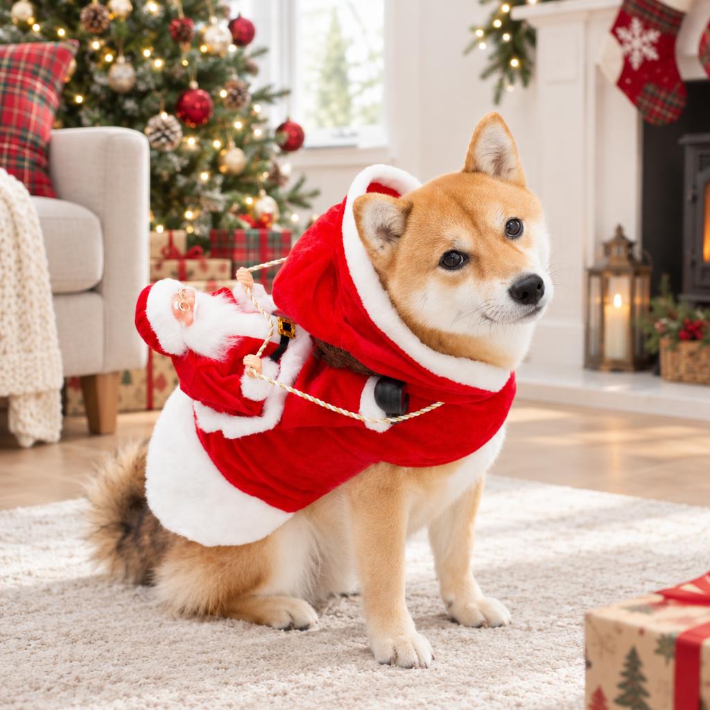 Hooded Santa Rider Dog Costume, Red (2XL) – in use