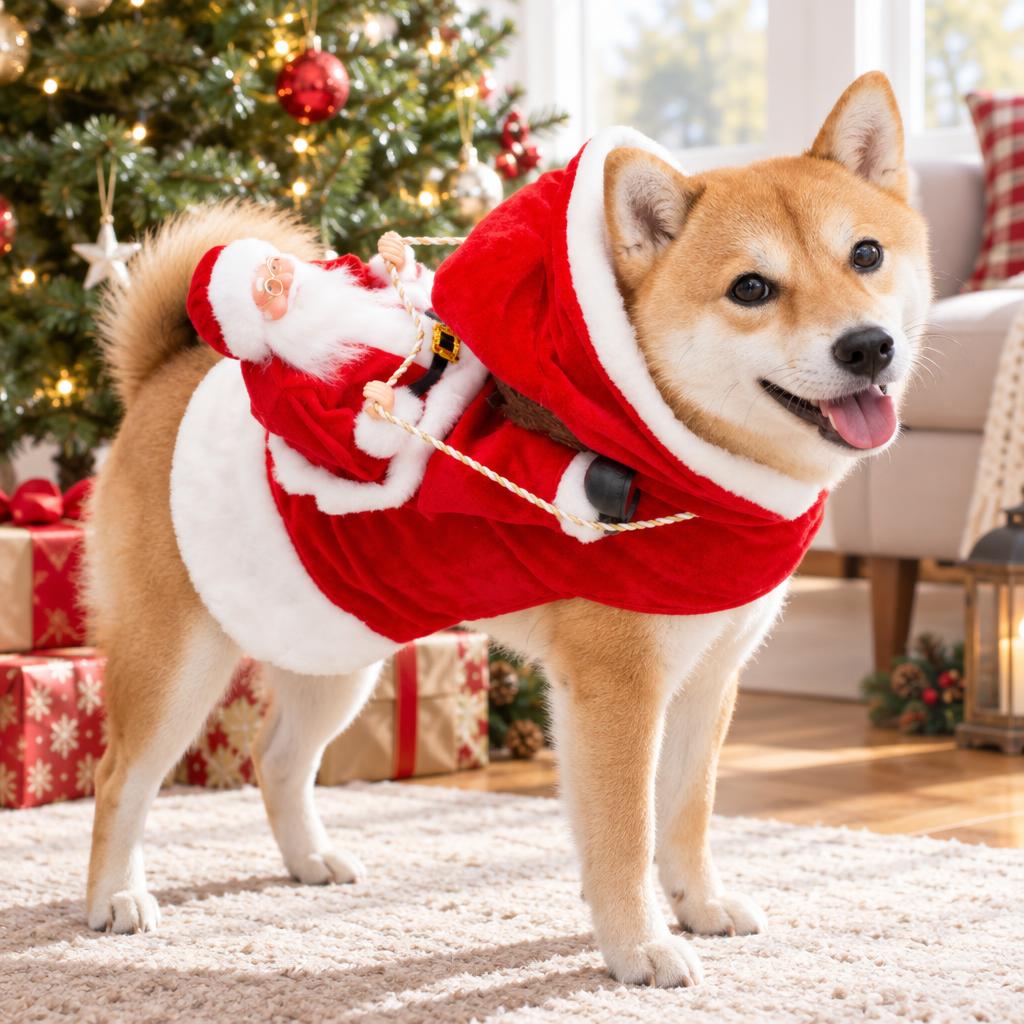 Hooded Santa Rider Dog Costume, Red (2XL) – in use