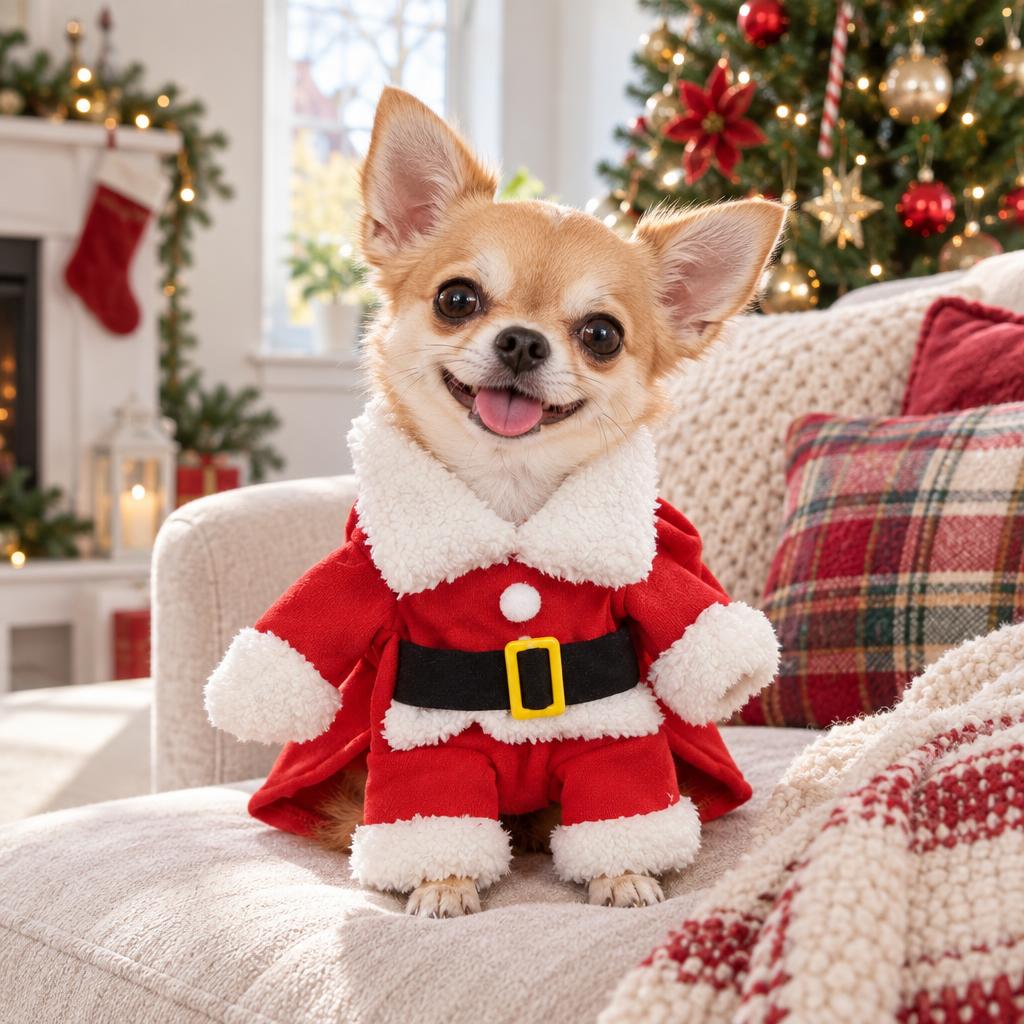 Santa Suit Dog Costume, Red (XS) – in use