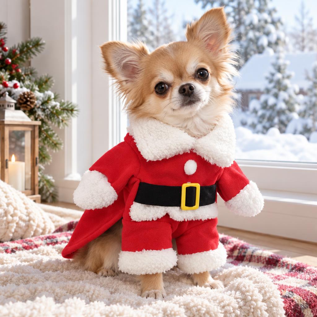Santa Suit Dog Costume, Red (XS) – in use