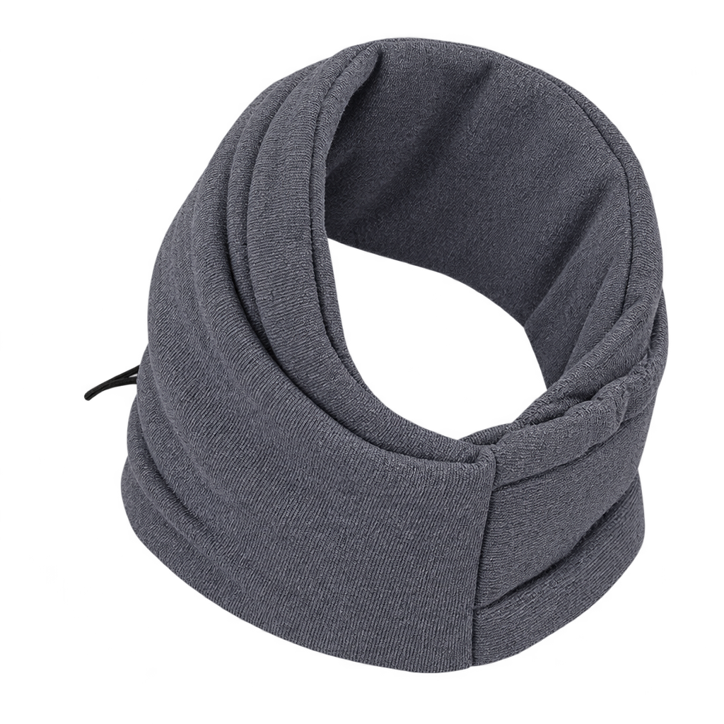 [packshot] Grey fleece dog ear snood on a transparent background, three-quarter view
