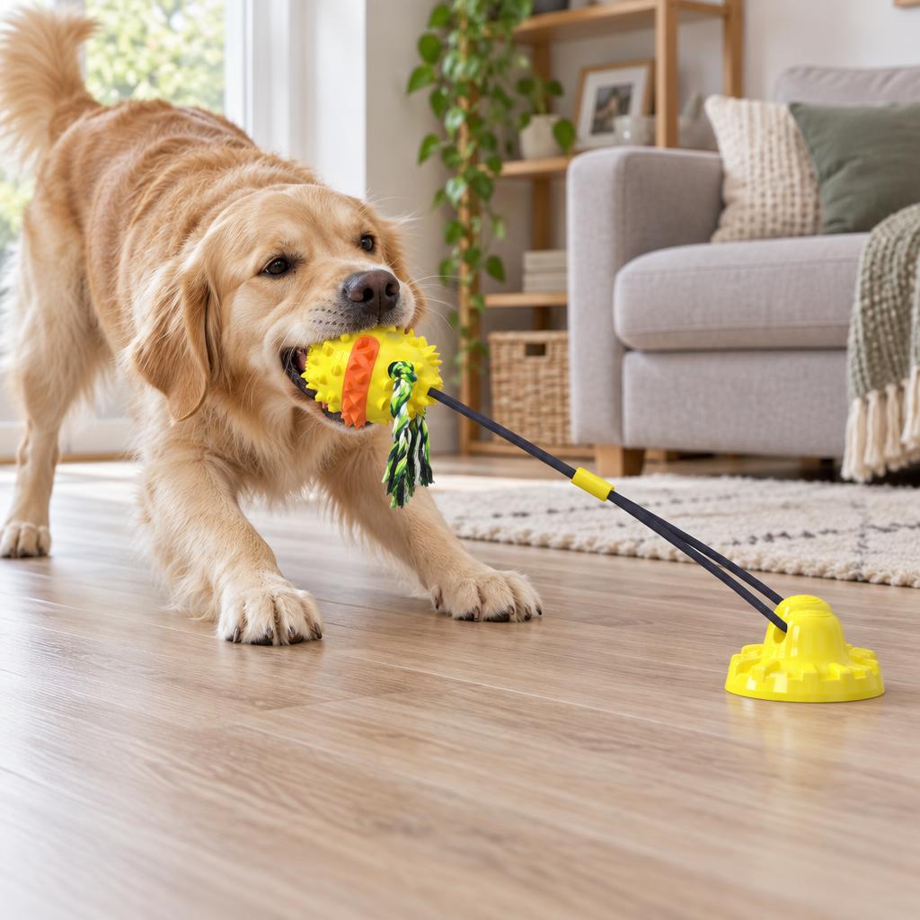 Tough Suction Cup Tug Toy for Large Dogs, Yellow
