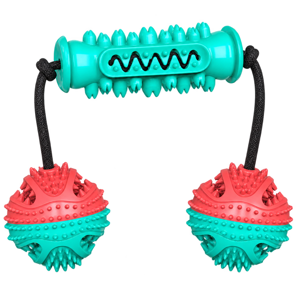 Chew Stick Toy with Spiky Balls, Red & Blue