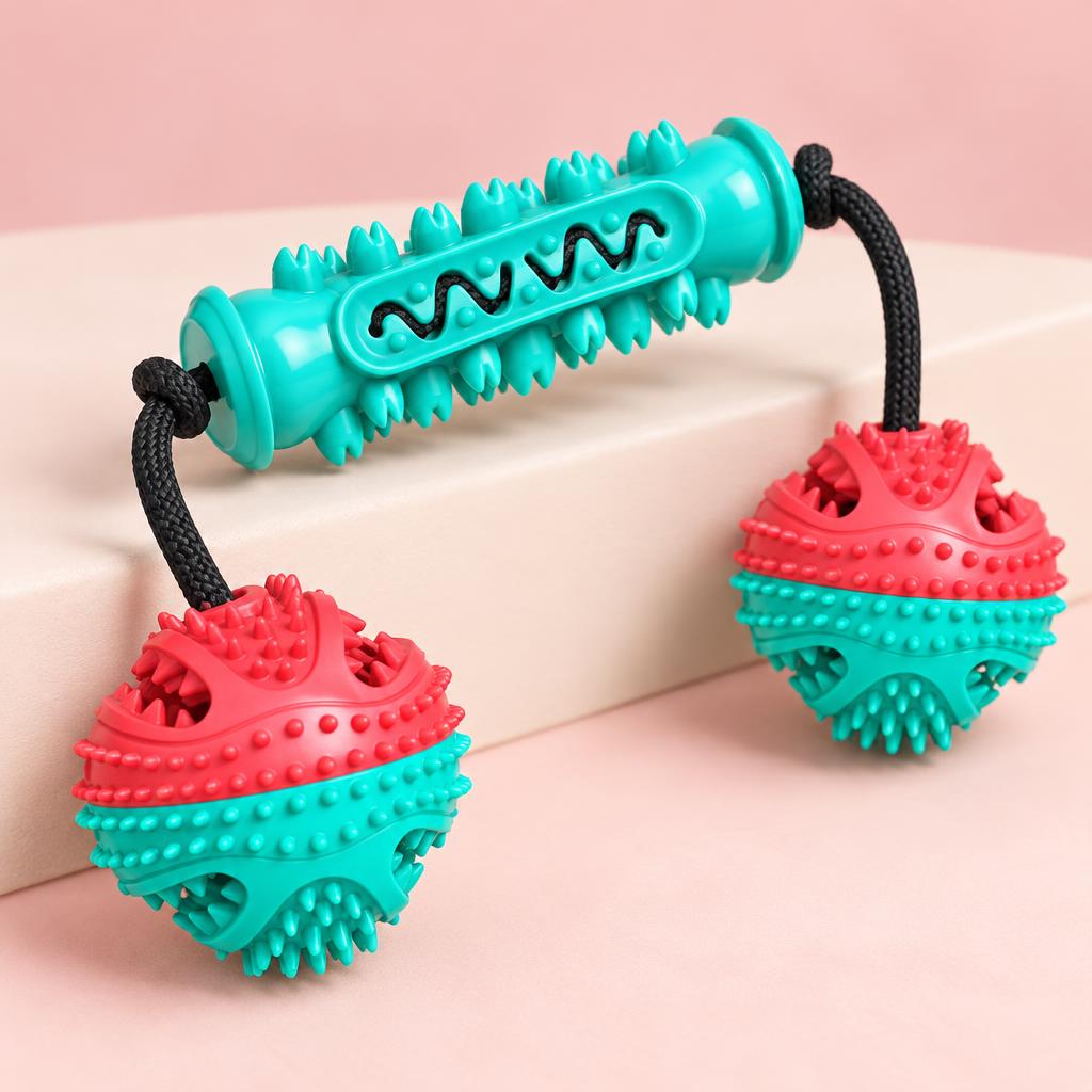 Chew Stick Toy with Spiky Balls, Red & Blue