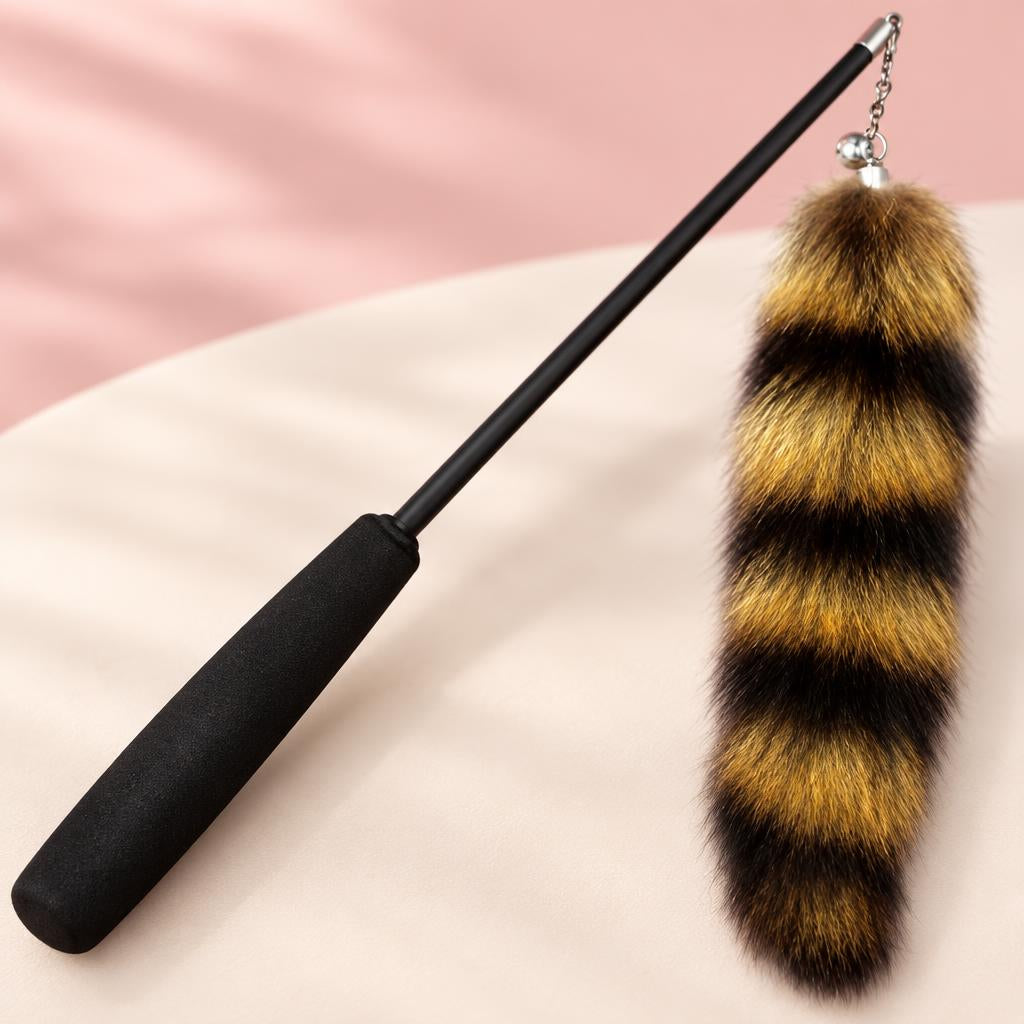 Cat Teaser Wand with Fluffy Tail, Black