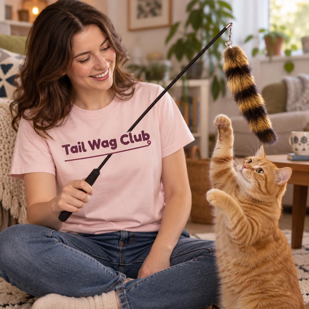 Cat Teaser Wand with Fluffy Tail, Black