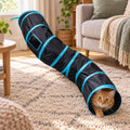 S-Shaped Foldable Cat Tunnel, Blue & Black