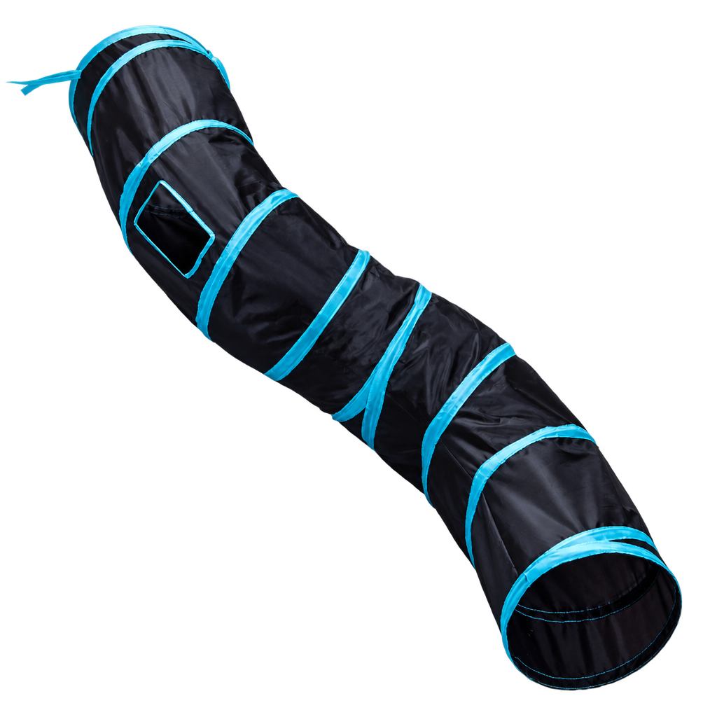 S-Shaped Foldable Cat Tunnel, Blue & Black