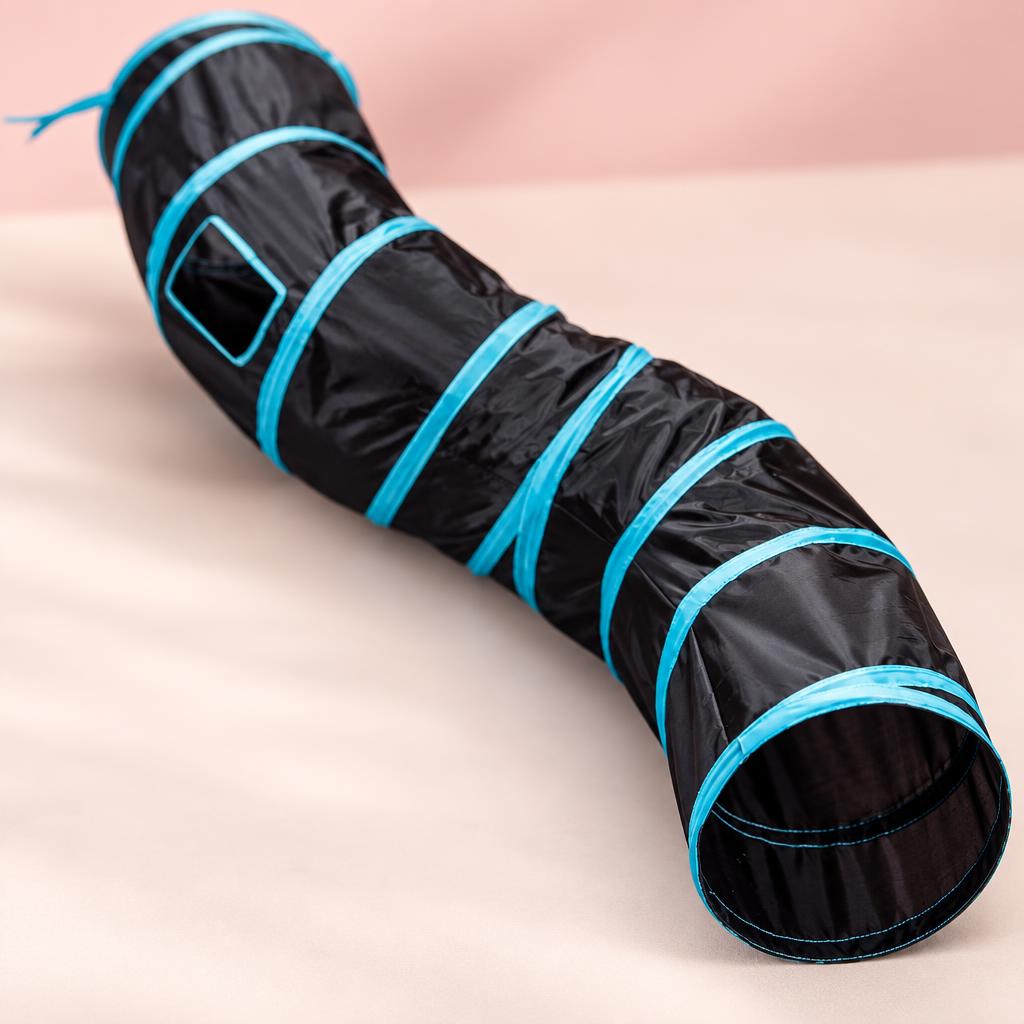 S-Shaped Foldable Cat Tunnel, Blue & Black