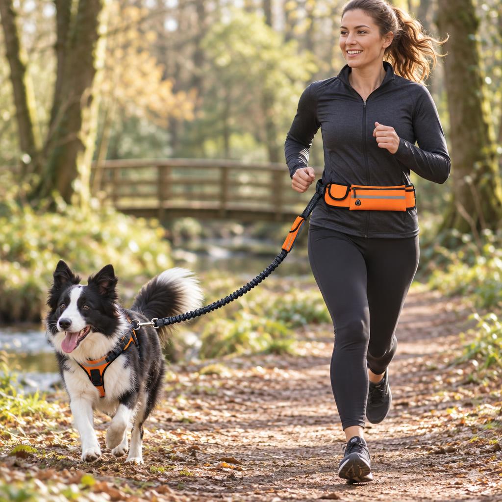 Hands-Free Running Dog Lead with Waist Pocket, Orange