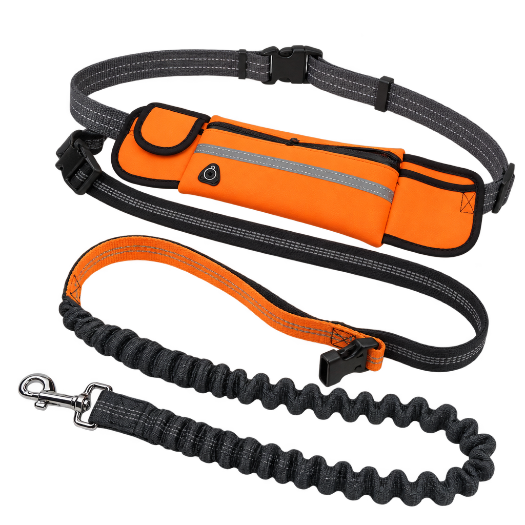 Hands-Free Running Dog Lead with Waist Pocket, Orange
