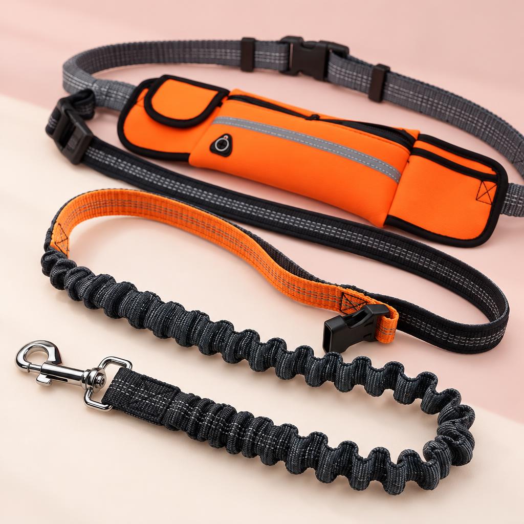 Hands-Free Running Dog Lead with Waist Pocket, Orange