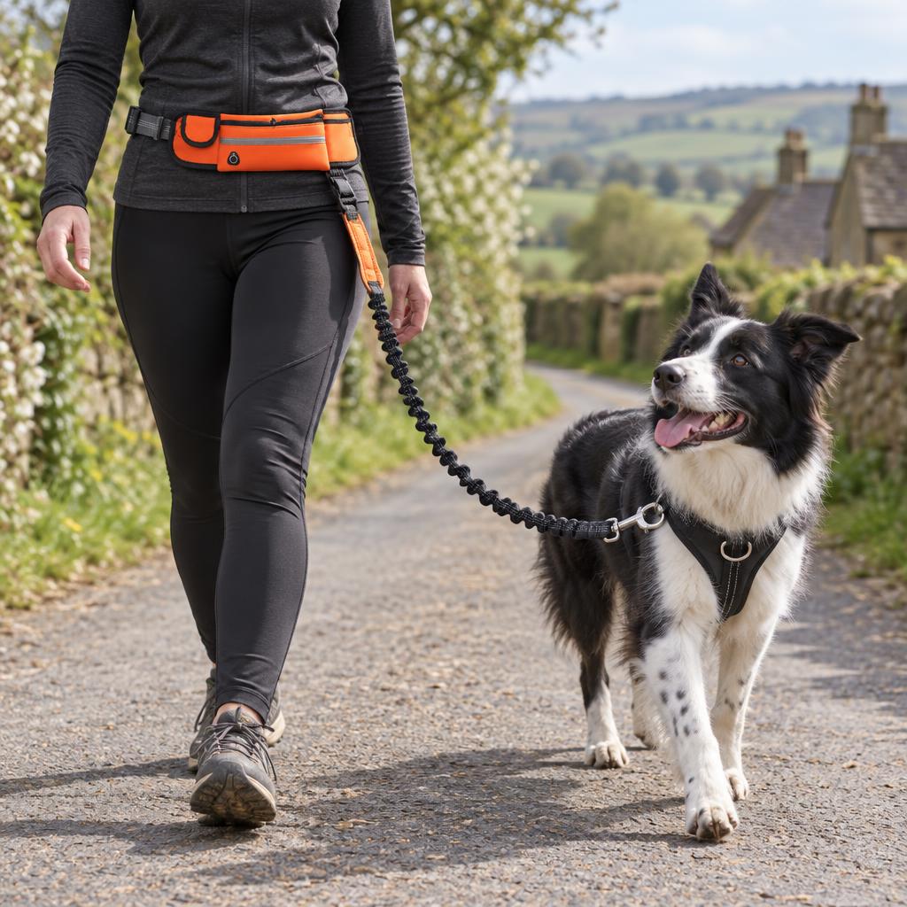 Hands-Free Running Dog Lead with Waist Pocket, Orange