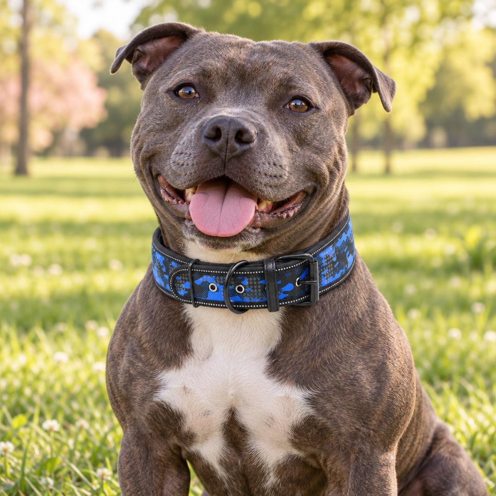 Reflective Camo Dog Collar, Blue