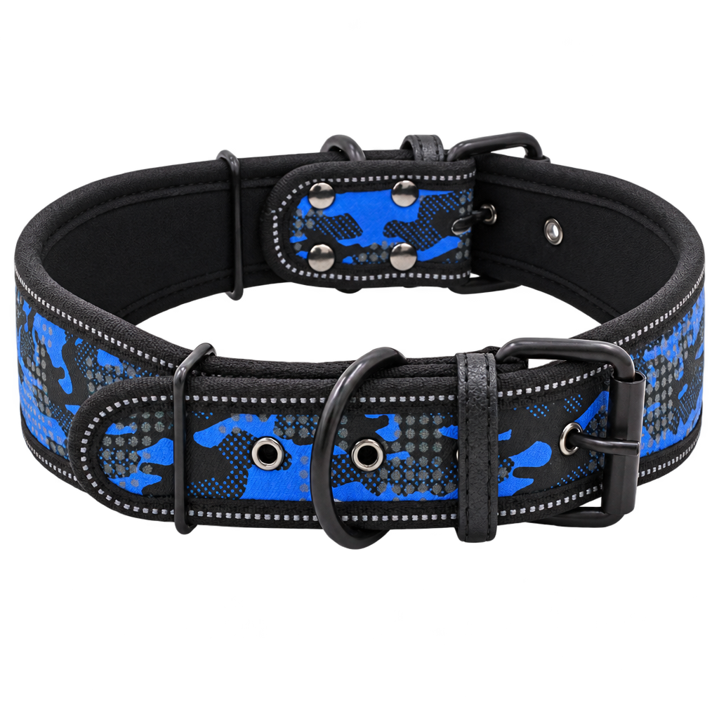 Reflective Camo Dog Collar, Blue