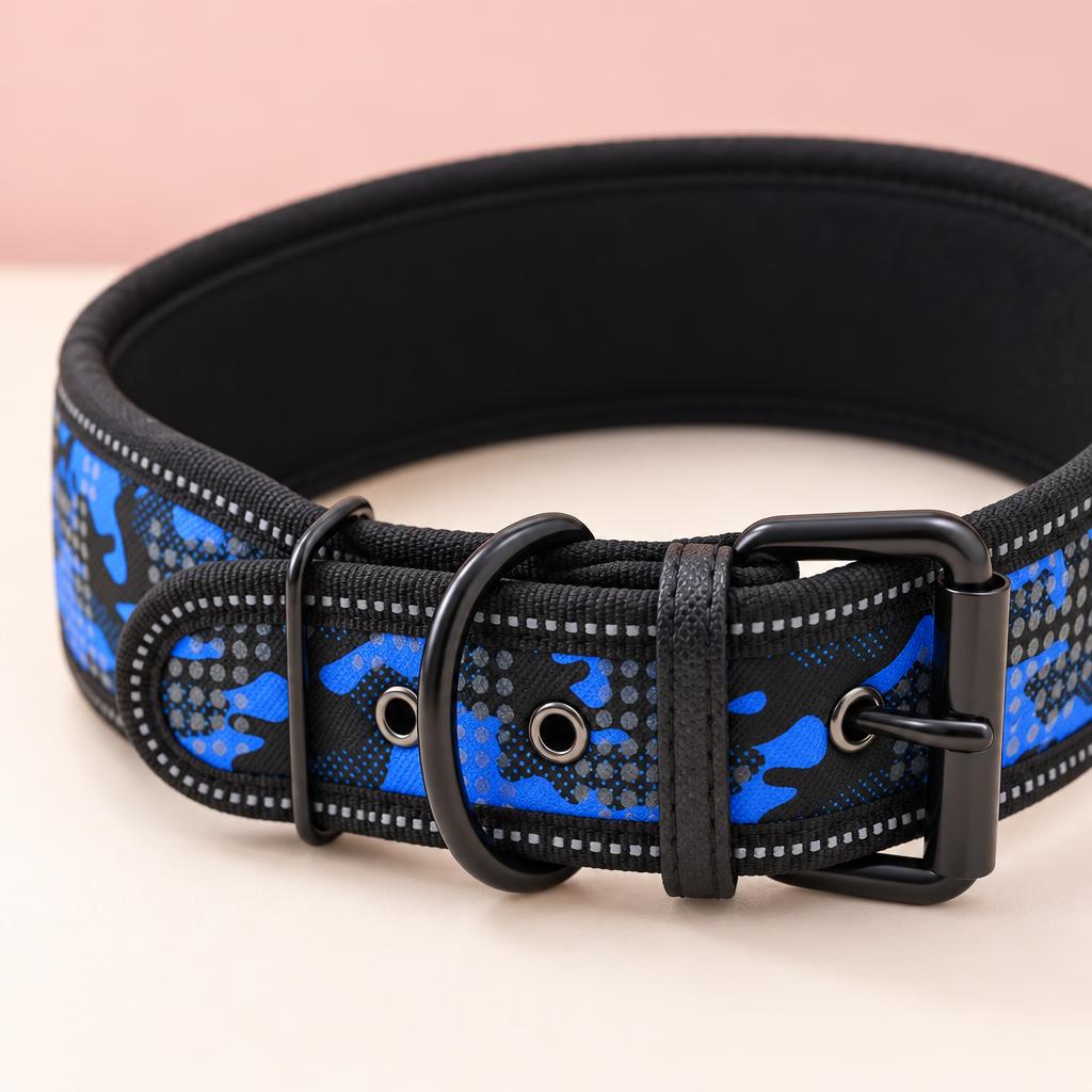Reflective Camo Dog Collar, Blue