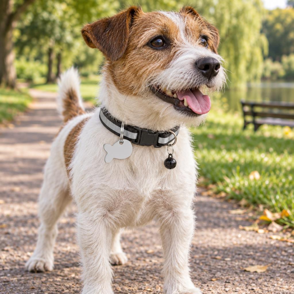 Nylon Reflective Dog & Cat Collar with Fish Tag, Black