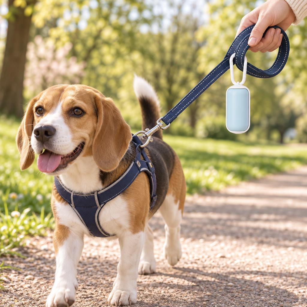 Poop Bag Holder with Clip, Blue & White