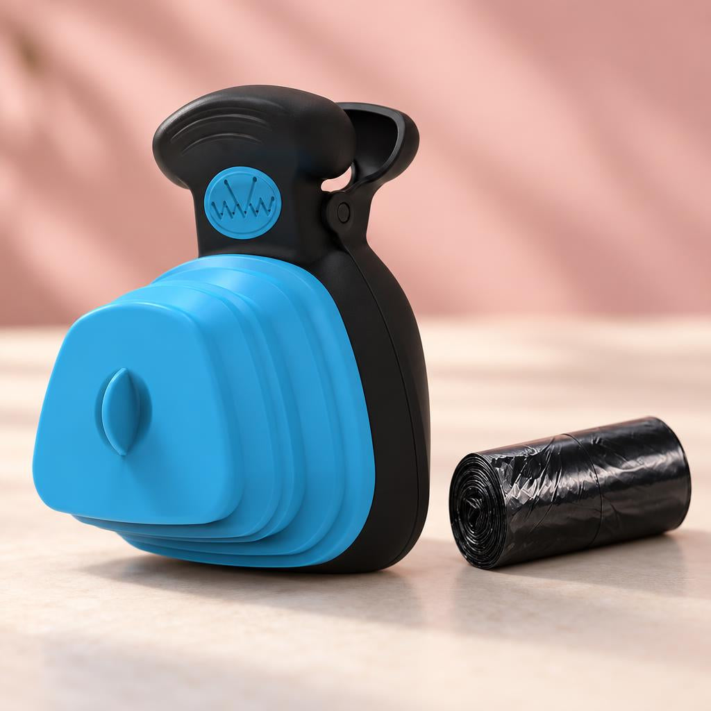 Foldable Poop Scoop with Bag Dispenser, Blue